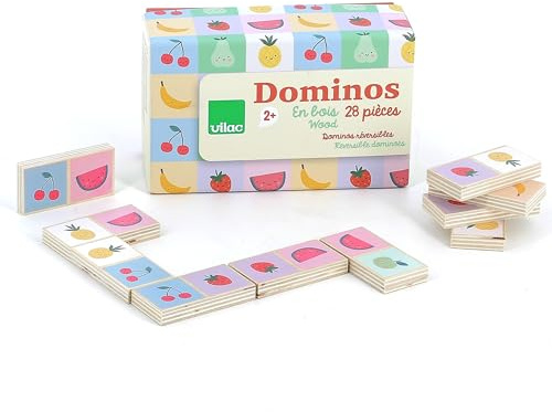 VILAC - Dominos wendbar Obst / Gemüse – Sarah Betz – Spielzeug für Kleinkinder – 28 Dominos aus Holz – Lernspiele für Kinder aus Holz – Spielzeug für Kinder ab 2 Jahren – 7120