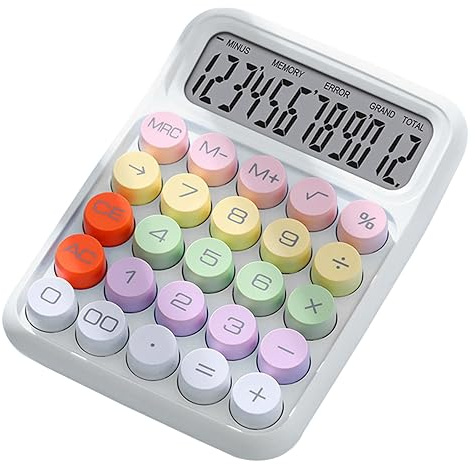 Colorful Mechanical Calculator, Keyboard Calculator Electronic Desktop Calculator, Desk Calculator for Teachers Students Office (White)
