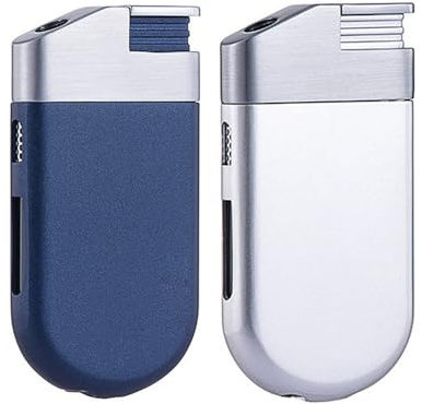 PIPITA - 2 encendedores de bolsillo resistentes al viento, encendedores de llama única, llama ajustable y encendedor de combustible recargable (sin butano) (plateado + azul)