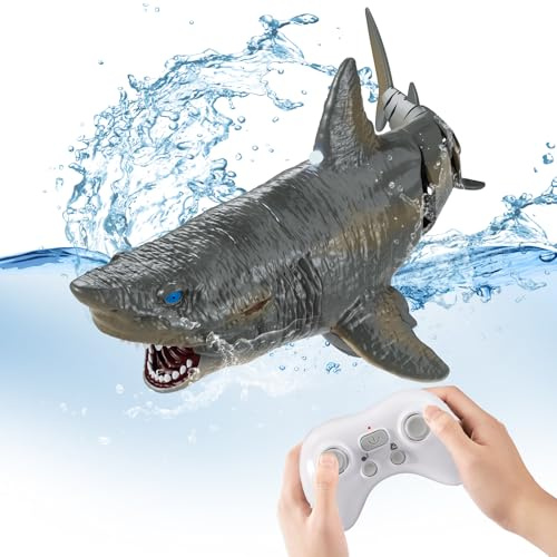 flycites Remote Control Shark Water Toys for Pool, Summer Toys for Kids,Rechargeable Realistic Swimming Megalodon with Light, 2.4 GHz Gift for 6+ Year olds Boys Girls Adults