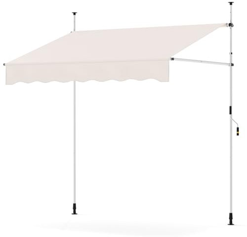 HOMASIS Toldo de Exterior Extensible, protección Solar Ajustable en Altura y ángulo, Cortina para balcón sin taladrar, Parasol con manivela (Blanco, 200 x 180 x 210-300 cm)