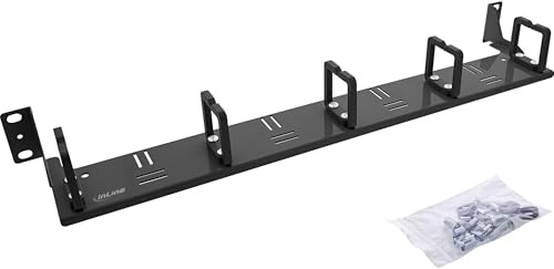Inline Panel de gestión de Cables de 19 Pulgadas con 5 Soportes giratorios de plástico, Horizontal, 1U, Negro RAL 9005, para Armario de Red y Armario de Servidor, 19110J