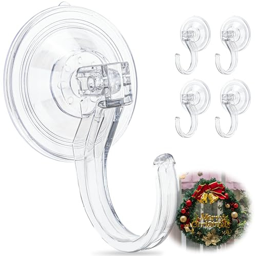 Antimbee Wreath Hangers, 4 ganci a ventosa per tazze, ganci pesanti fino a 8 kg, gancio per corona senza fori con ventosa, ideale per Halloween e decorazioni natalizie su finestre, vetro e specchio
