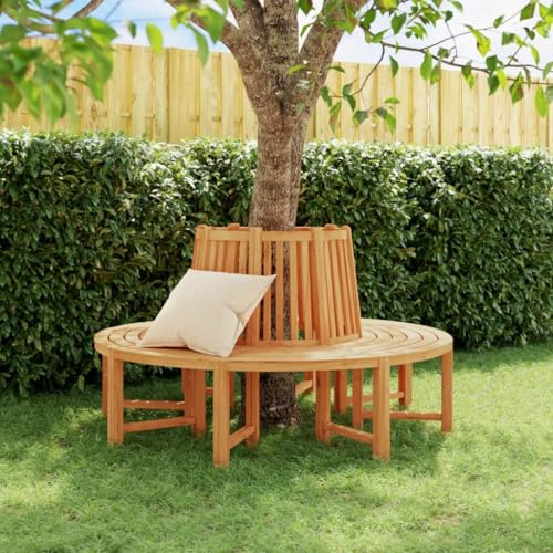Zeehear Lot de 2 bancs d'arbre semi-circulaires - Diamètre : 160 cm - En teck massif - Résistant aux intempéries - Avec dossier - Pour l'extérieur
