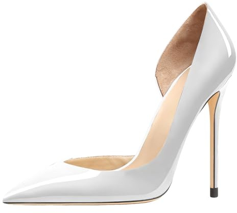 Qunvngutui Women's 3.9 Inch Pumps Pointed Toe Stiletto Heels Shallow Mouth High Heels Party Night Club Wedding Dress Shoes White US5