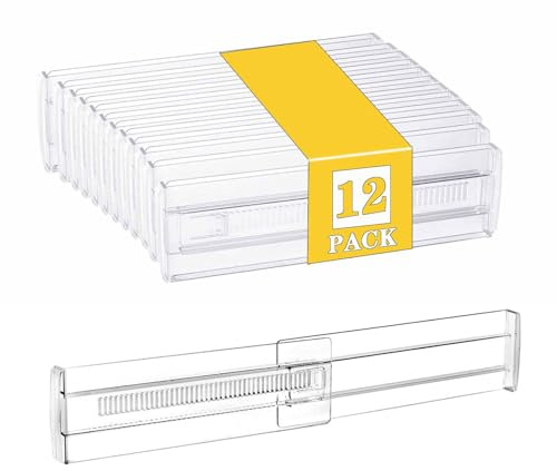 ChefktCove 12 Pcs Drawer Dividers for Clothes, 3.15 High 11.34-19.69 Adjustable Expandable Dresser Drawer Organizer, Clear Plastic Separators for Dresser, Baby Clothing (12, clear)