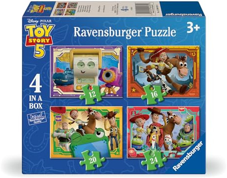 Ravensburger Disney Pixar Toy Story 5 4-in-1 Puzzle Set for Kids Ages 3+ 12, 16, 20 & 24 Piece Jigsaw Puzzles Featuring Woody, Buzz, Jessie & Friends