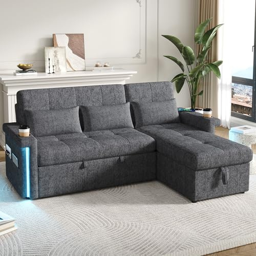GULFXDS Sofá cama, sofá cama, sofá cama en forma de L, moderno sofá cama modular extensible con función de sueño, equipado con espacio de almacenamiento, adecuado para apartamentos/habitaciones de