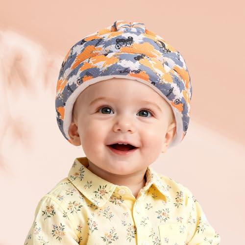 JUNUNDJING Casque Bébé Antichoc Protection, Casque Anti Chute Bébé, Ajustable, Respirant, Convient Aux Enfants De 6 À 36 Mois, Ours Joyeux