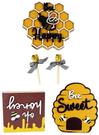 TOPPERFUN Ornement en Nid d'abeille en Bois, Décoration Ruche en Bois et Coton, Jaune, Design Minimaliste, pour Bureau et Maison