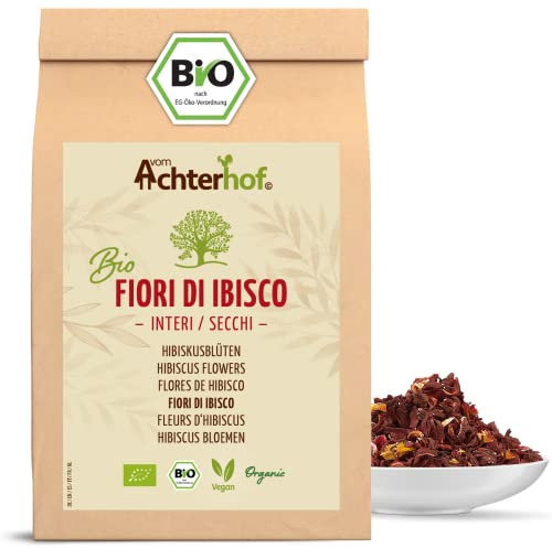 Fleurs d'hibiscus bio entièrement séchées 1000g | goût légèrement acidulé et fruité | en qualité bio | thé à l'hibiscus doux et aromatique | idéal pour les salades, desserts, yaourts | vom Achterhof