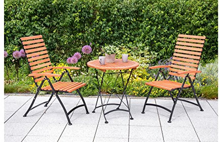MERXX Gartenmöbelset, 3tlg., 2 Sessel, Tisch, klappbar, Eukalyptusholz Natur