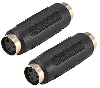 uxcell S-Video 4 Terminal Female to Female Connector Mini Din 4 PIN Composite Stereo Video Extension Cable Adapter Coupler for DVD HDTV, Black 2Pcs