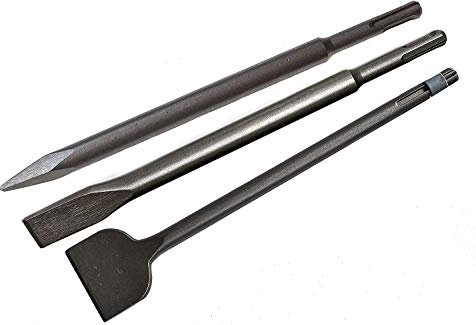 WERHE SDS Plus Chisel Set 600 mm 3-Piece Pointed Chisel, 25, 50 mm, Hardened Steel Blade, Metal Handle, Demolition Tool