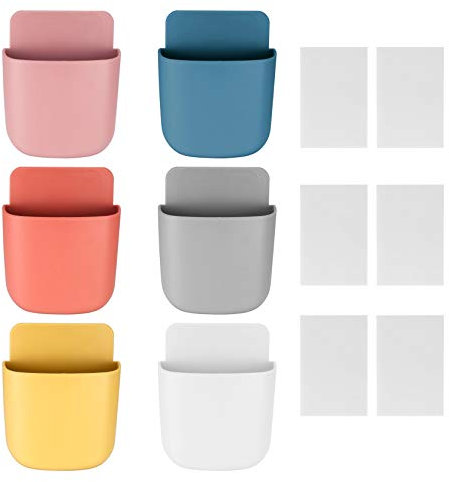 Xiaheipi 6 Pcs Remote Control Holder, Hanging Storage Remote Holder Wall Mounted, Self-adhesive Organizer Storage Boxes for Home, Office, Cell Phone, Power, Toothbrush Holder Container(6 Colors)