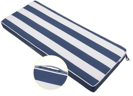FUNHOME Outdoor Bench Cushion 48 x18 x3 Inch,Waterproof Portable Settee Cushion,Foam Insert with Handle&Ties,Bench Seat Pads for Garden Patio Porch Swing Backyard Furniture(Blue Stripe)