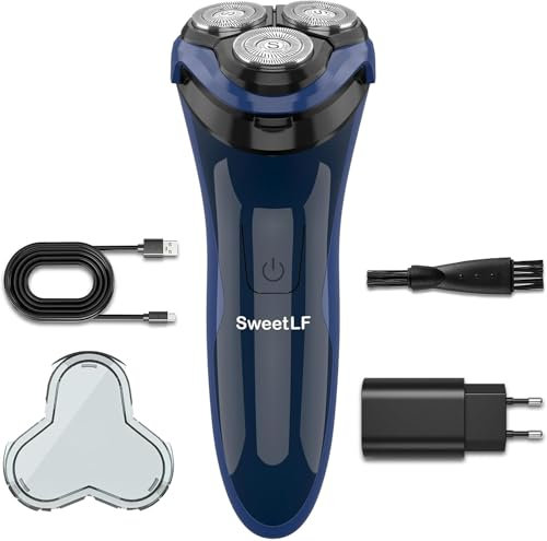 SweetLF (2025 Nuovo) Rasoio Elettrico Uomo,Regolabarba con Testine Rotanti 4D, Rasoio Ricaricabile Wet & Dry con Display LED, Rasatura Impermeabile IPX7 (Blu scuro)