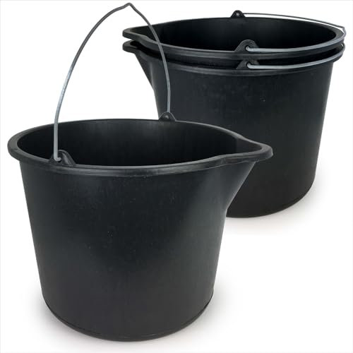 Gravidus Baueimer 12 Liter - Robuster BAU-Eimer mit Ausguss, Literskala und verzinktem Knopfbügel für Beton und Schutt (4 Stück)