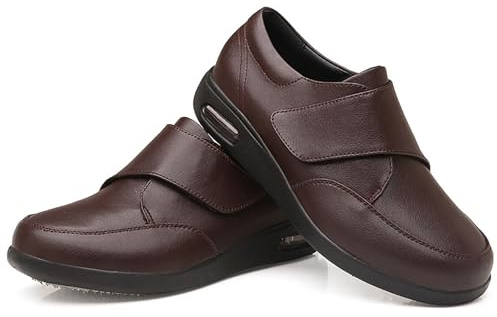 GYCF Zapatos Cuero Ortopédicos Diabéticos,Zapatos Ancho Especial para Pies Hinchados Zapatillas Hombre,Caminar Zapatos,Ancianos Zapatos Preventivos Salud Fascitis Plantar,Marrón,44.5EU