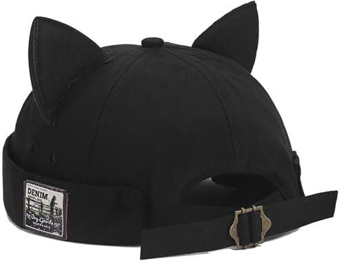 XYIYI Retro Schwarz Damen Katzenohren Hut Niedliche Docker Mütze Krempellose Skullcap Matrosenmütze Gerollte Manschette Retro Beanie Hut