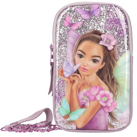 Depesche 12783 TOPModel Fairy Love - Handytasche zum Umhängen in Mauve mit Model-Motiv und Schmetterlingen, Smartphone Tasche mit Klettverschluss und Trage-Schlaufe, Mehrfarbig