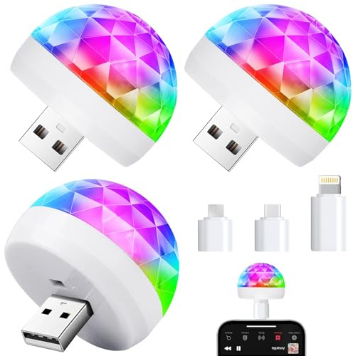 Luditek USB Mini Disco Ball Light, Sound Activated Party Light for Karaoke Car, Stocking Stuffers for Kids Teens Boys Girls, Party Decorations for Birthday Halloween Christmas (3 Packs)