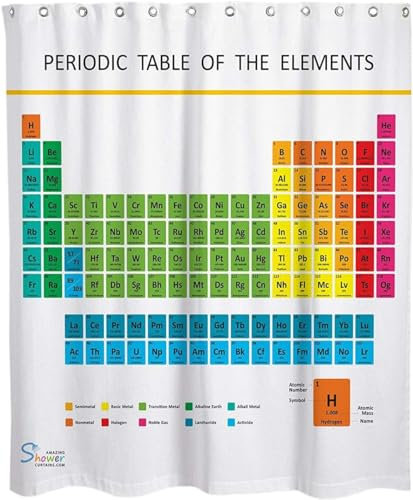 Duschvorhang 240x200 cm Periodensystem Duschvorhänge 3D Bunt Shower Curtains Textil Anti Schimmel Wasserdicht Dusch Vorhang für Badewanne Polyester Stoff Waschbar Bad Vorhang mit 12 Haken C228