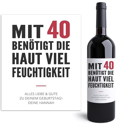 Flaschenaufkleber 40. Geburtstag Weinetiketten personalisiert Flaschenetiketten selbst gestalten Geburtstagsgeschenk Geschenk Wein Etiketten selbstklebend 2 Stück | 10x12 cm