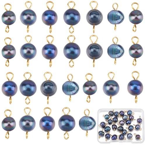 SUNNYCLUE 30pcs Natural Pearl Charms Pearl Connector Charms Fresh Water Blue Potato Pearls Beaded Dangle Drop Charm with Double Loops Bulk for Jewellery Making Charms DIY Earrings Bracelet Crafts