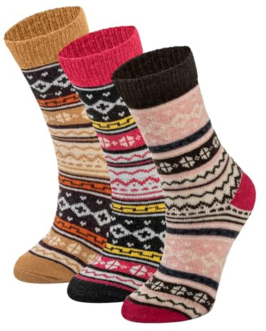 lavendel Calcetines de Lana para Mujer 3 Pares - Calcetines Térmicos Nórdicos de Punto Fino - Calcetines Calientes de Lana Natural Transpirables Invierno - Tallas 36-40 - Mix-1