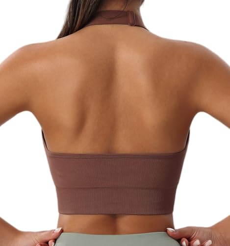 Sujetadores deportivos tipo halter para mujer, tirantes ajustables, sin costuras, de impacto medio, con relleno extraíble