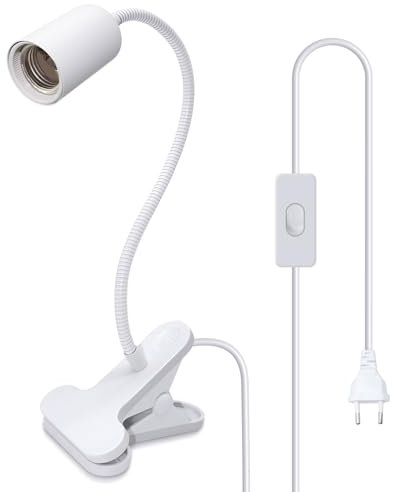 Lampada a morsetto E27, con cavo da 240 cm, regolabile a 360°, flessibile, a collo di cigno, con interruttore, portalampada con clip, lampada a morsetto con spina a LED, lampada da letto, camera da