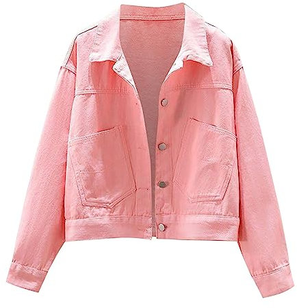 Rosa jeansjackor för kvinnor Storbritannien – damer vardagliga jackor sommar – jacka storlek 18 rosa sommarkoftor långa lediga jackor jeansjacka plus size långärmad bomberjacka cardigan damer