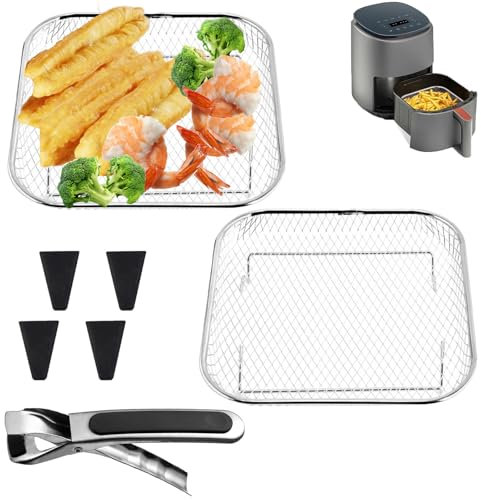 Rejilla Freidora Aire 7 Piezas Rejilla air Fryer 20,5 x 20,5 x 4,5 cm Cesta Air Fryer Con clips/esquinas de Silicona, Adecuado Para Freidora de Aire, Horno, Vaporera, Deshidratador, Etc.