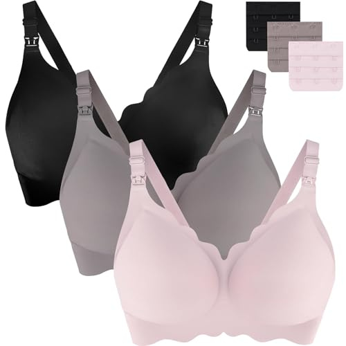 UHdod Nursing Bras for Breastfeeding, Maternity Bra for Pregnancy, Breastfeeding Bras for Women Maternity Bras for Women, Black + Grey + Pink, L