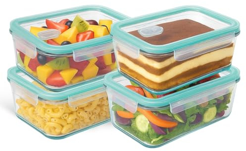 CHEFZOCO Fiambrera de Cristal rectangular, Recipientes de Cristal para Alimentos, Cierre Hermeticos con Tapa, Reutilizables, Apto Lavavajillas y Microondas, Libre de BPA, Capacidad 370 ml, Pack 4 uds