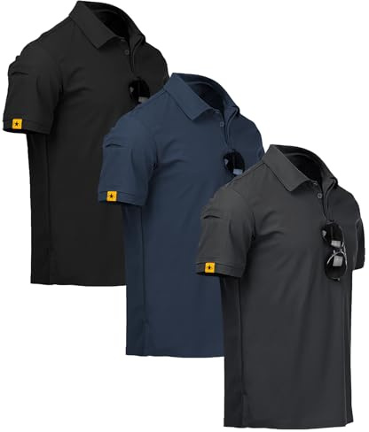 ZITY 3 Pack Polo Hombre Manga Corta Secado Rápido Transpirable Camiseta Hombre Polo Verano Casual Sport Camisa Regular Fit Golf Polo Shirts(L Negro Azul Oscuro Gris Oscuro)