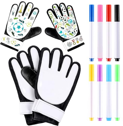 BAIEGOED 2 Pairs Football Goalkeeper Gloves for Kids, Soccer Goalie Gloves with 16 Colourful Pens Football Gifts for Boys Girls Kids, Design Your Own Goalkeeper Gloves