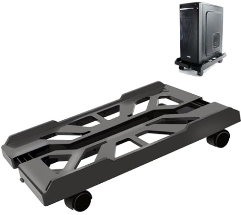 Soporte para PC, soporte para PC bajo el escritorio, soporte para CPU móvil para el suelo, soporte para torre de ordenador con 4 ruedas giratorias, ajustable universalmente, color negro