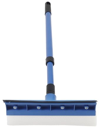 QOXEZY 2-i-1 teleskophölje glasskrapa rengörare med långt handtag och svampborste, förlängs från 50 cm till 75 cm, svampbredd 19 cm, plastkonstruktion, för fönsterrengöring (färg:
