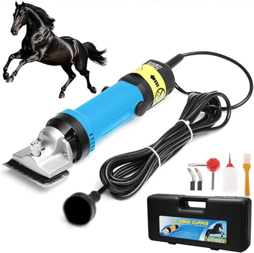 690W Elektrisk Hästklippare, Elektrisk Boskapssax med 6-Hastighetsjustering och Justerbar Bladspänning, Tomgångshastighet 2400 varv/min, Klippdiameter 77 mm, Professionell Hästtrimmer för Hästar Blue