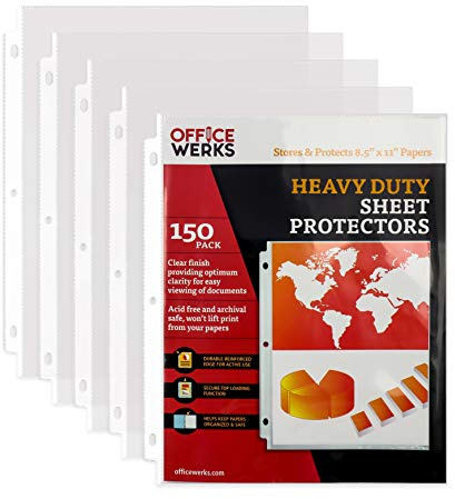 Office Werks Archival-Quality Document Protectors | Reinforced Clear Sheet Sleeves | Acid-Free 150 Pack | Heavy-Duty 3-Ring Binder Compatible | Transparent Letter-Size Page Covers