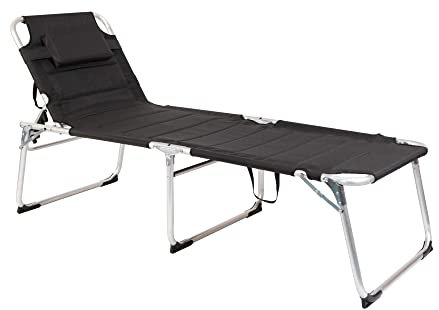 XXL Sonnenliege Dreibeinliege Gartenliege Schwarz gepolstert