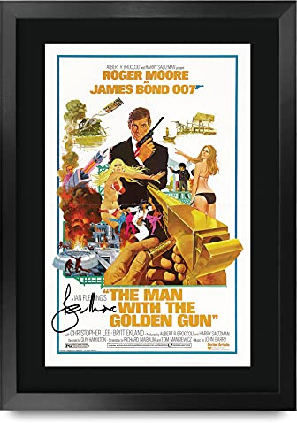 HWC Trading A3 FR James Bond-mannen med den gyllene pistolen filmaffisch Roger Moore signerad gåva inramad A3 tryckt autograf film gåvor Print foto bildskärm