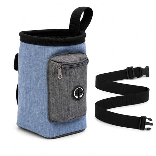 jiuzcare sac friandise chien pochette friandise sac à friandise dressage (entraînement récompense promenade mains libres ceinture réglable) Bleu