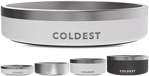 Coldest Dog Bowl - Anti Rust Metal & Non Slip Dog Bowls Large, Spill Proof Heavy Duty 3 Layers Insulated Dog Bowl - Food and Water Bowl for Dogs, Cats & Pets, Dishwasher Safe (21 oz, Epic White)