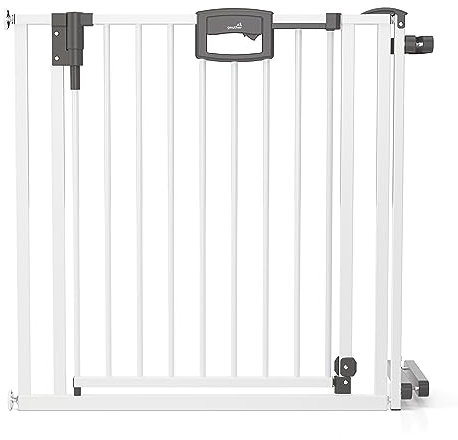 Geuther Treppenschutzgitter Easylock Plus | Türschutzgitter ohne Bohren inkl. Klemmen | Breite 108-116,5 cm | Türgitter Baby Holz-Metall | Kinderschutzgitter beidseitig öffnend | TÜV GS | Weiß