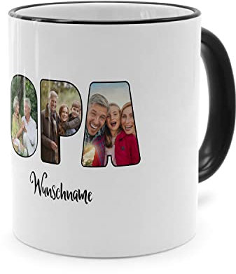PhotoFancy® - Fototasse 'Opa' - Personalisierte Tasse mit eigenem Foto und Text selbst gestalten - Schwarz