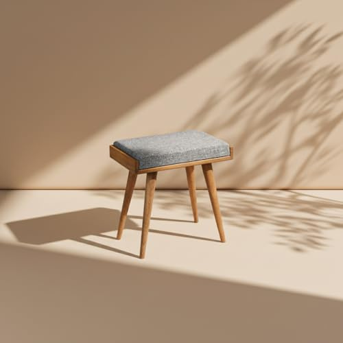 Ultimate Premium Products valnöt ottoman pall för vardagsrum | stoppad i grått mönster tyg | mångsidig som pianobänk | idealisk sovrumsbänk | funktionell fotpallsbänk