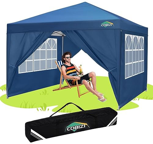 COBIZI Pavillon 3x3, Faltpavillon 3x3 Wasserdicht Stabil, |8X Heringe|4X Windseil|UV-Schutz 50+|Hoch Dichte Plane|Partyzelt Pavillon 3x3 Wasserdicht Stabil Winterfest Faltpavillon 3x3 Gartenpavillon